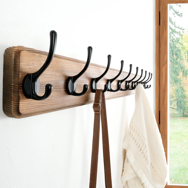 Dseap Wall Mounted Coat Rack: 38-1/4" Long, Patented, Heavy-Duty, 10-Double-Hooks Wooden Hanger Rail for Winter Coats, Hat, Jacket, Clothing - Natural & Black - Image 5